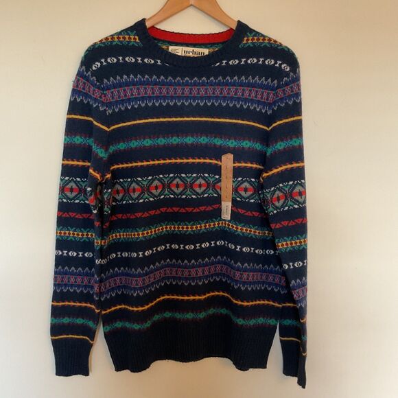 Urban Pipeline Fair Isle Wool Blend Sweater Mens L Crewneck Navy Y2K Retro Skate - Picture 1 of 10